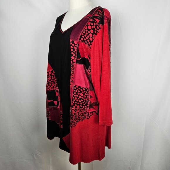 Parsley & Sage 2X Red Black Patchwork Long Sleeve Tunic Top Lagenlook - Picture 4 of 8